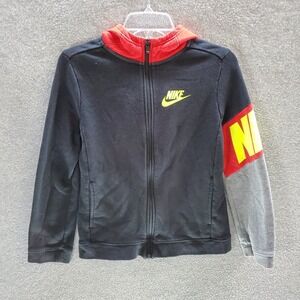 Nike Boys Sweatshirt  Large Black Hoodie Logo Graphic‎ Full Zip Spell Out Swoosh